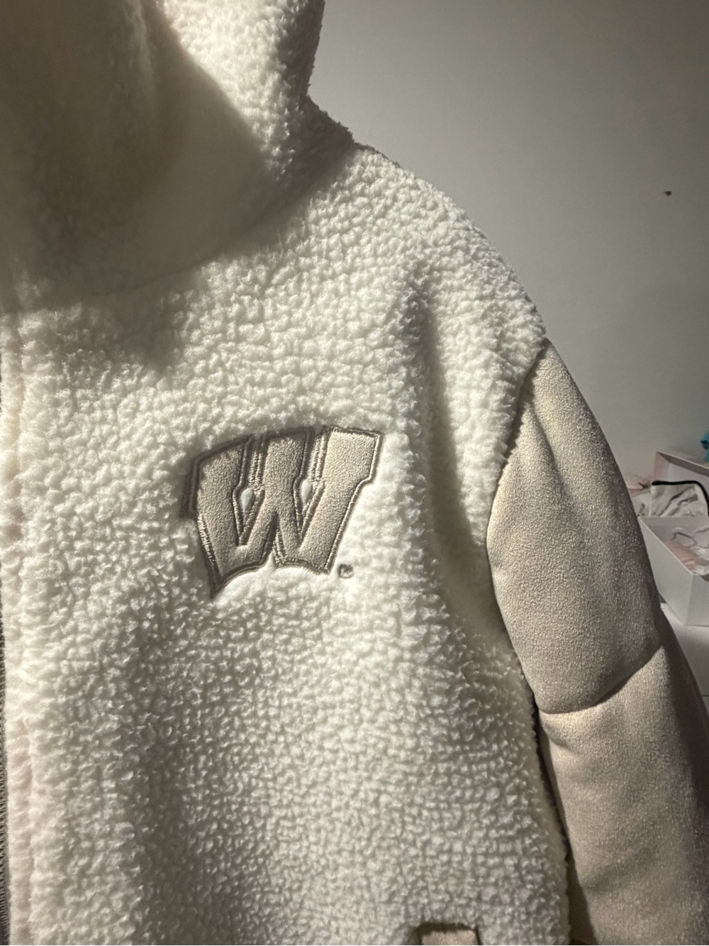 Women’s Cream Sherpa Zip-Up Teddy Jacket - Picture 2 of 8
